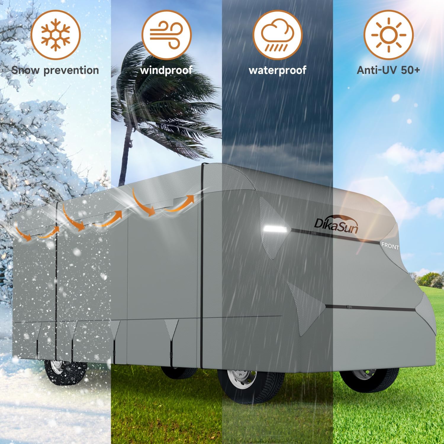 Detalle de DikaSun Class C RV Cover (23' ~ 26') — 7-Layer Heavy-Duty Anti-UV Travel Trailer Cover