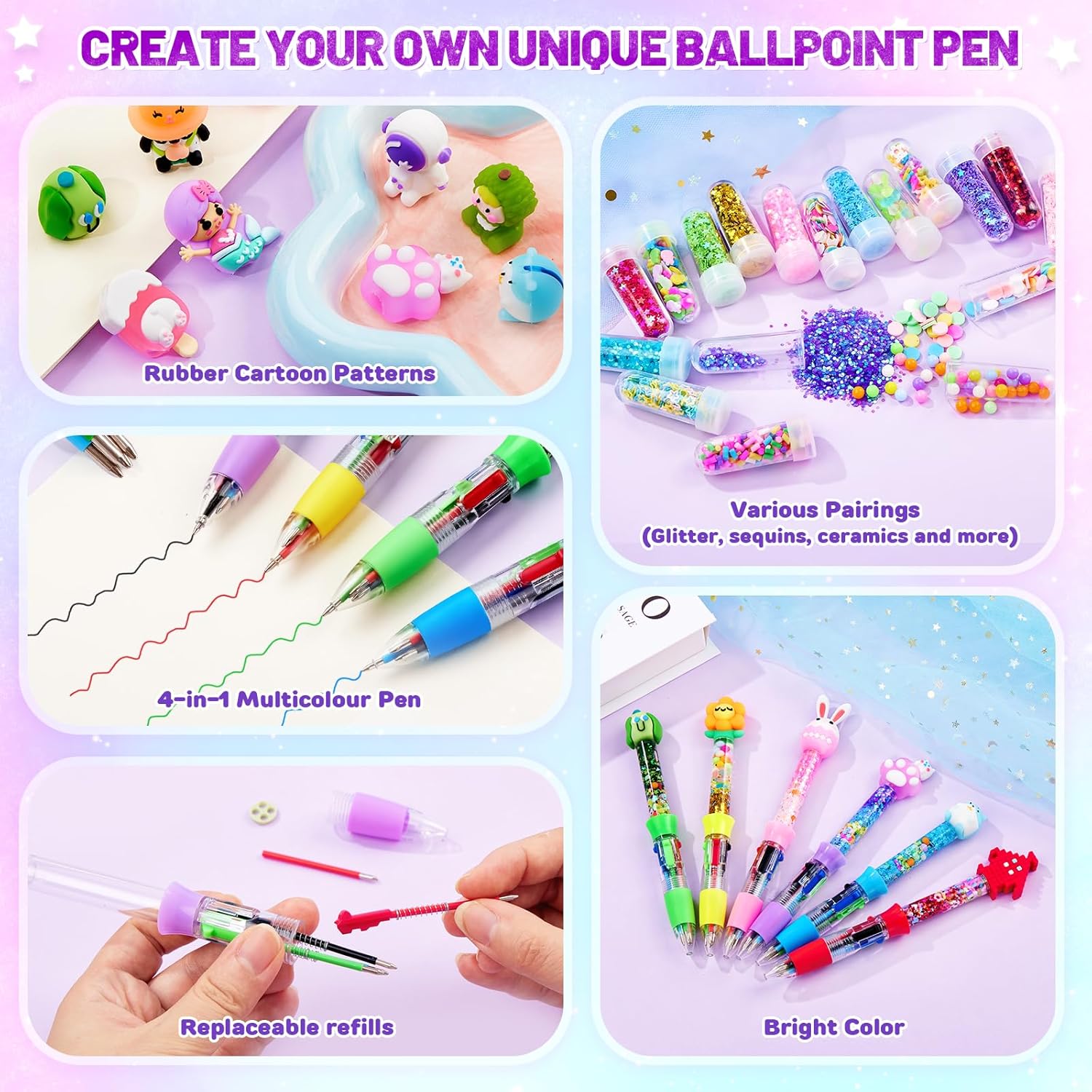 Thumbnail 1 de Bridokit Stifte Selber Machen Set Kinder (20 Stück) – DIY-Bastelset mit 4 Farben und Glitzerzubehör