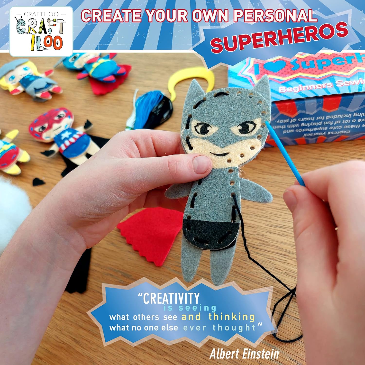 Detalle 2 de Superhero Sewing Kit for Kids, 5 Felt Projects