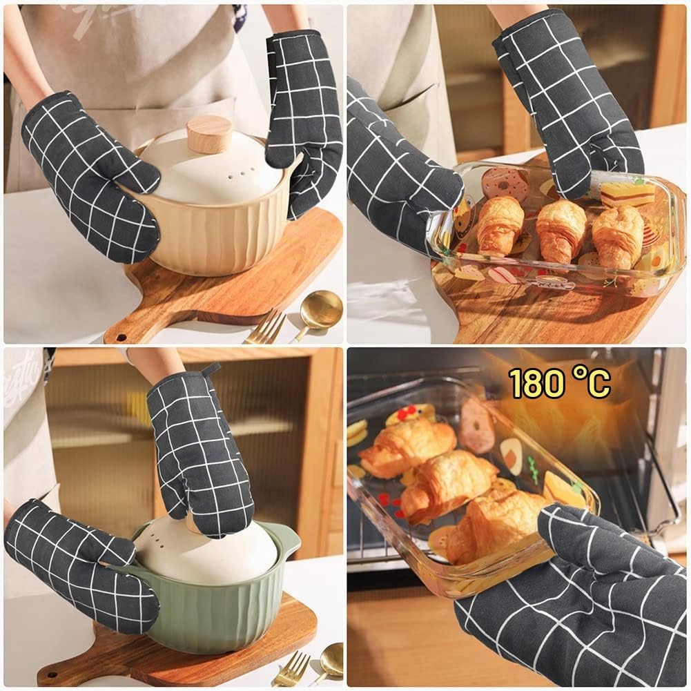 Detalle de AUAUY ovenhandschoenen, 1 paar met 4 pannenlappen, katoen en antislip