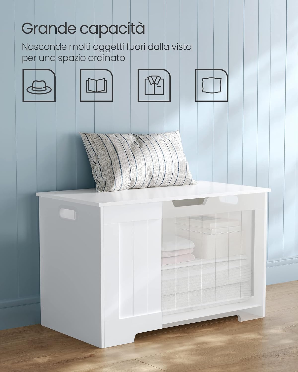 Detalle 2 de VASAGLE Cassapanca Contenitore LHS11WT Bianco Nuvola: panca portascarpe con ampio spazio contenitivo