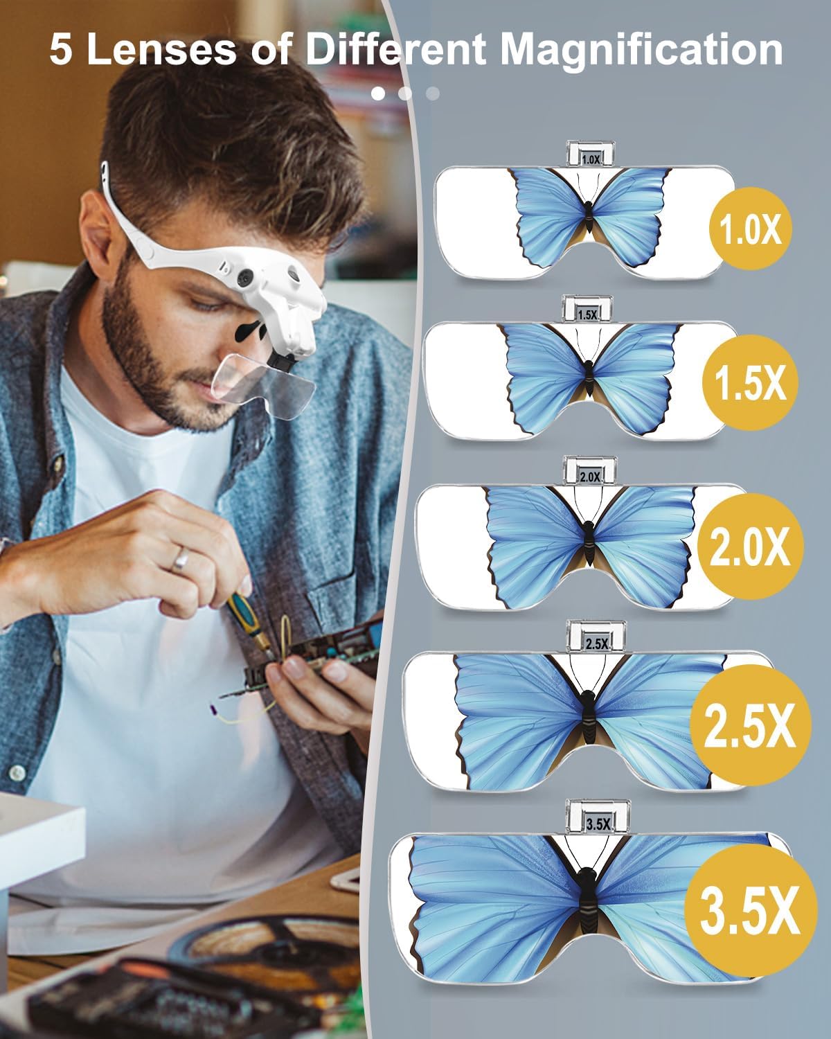 Detalle de AUTOPkio Lentes de Aumento con Luz LED y 5 Lentes 🔍