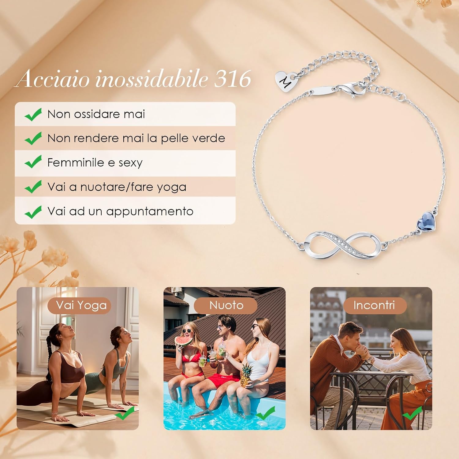 Detalle de LOUISA SECRET Bracciale Donna Infinity Cuore in Argento 925 – Regalo Festa della Mamma