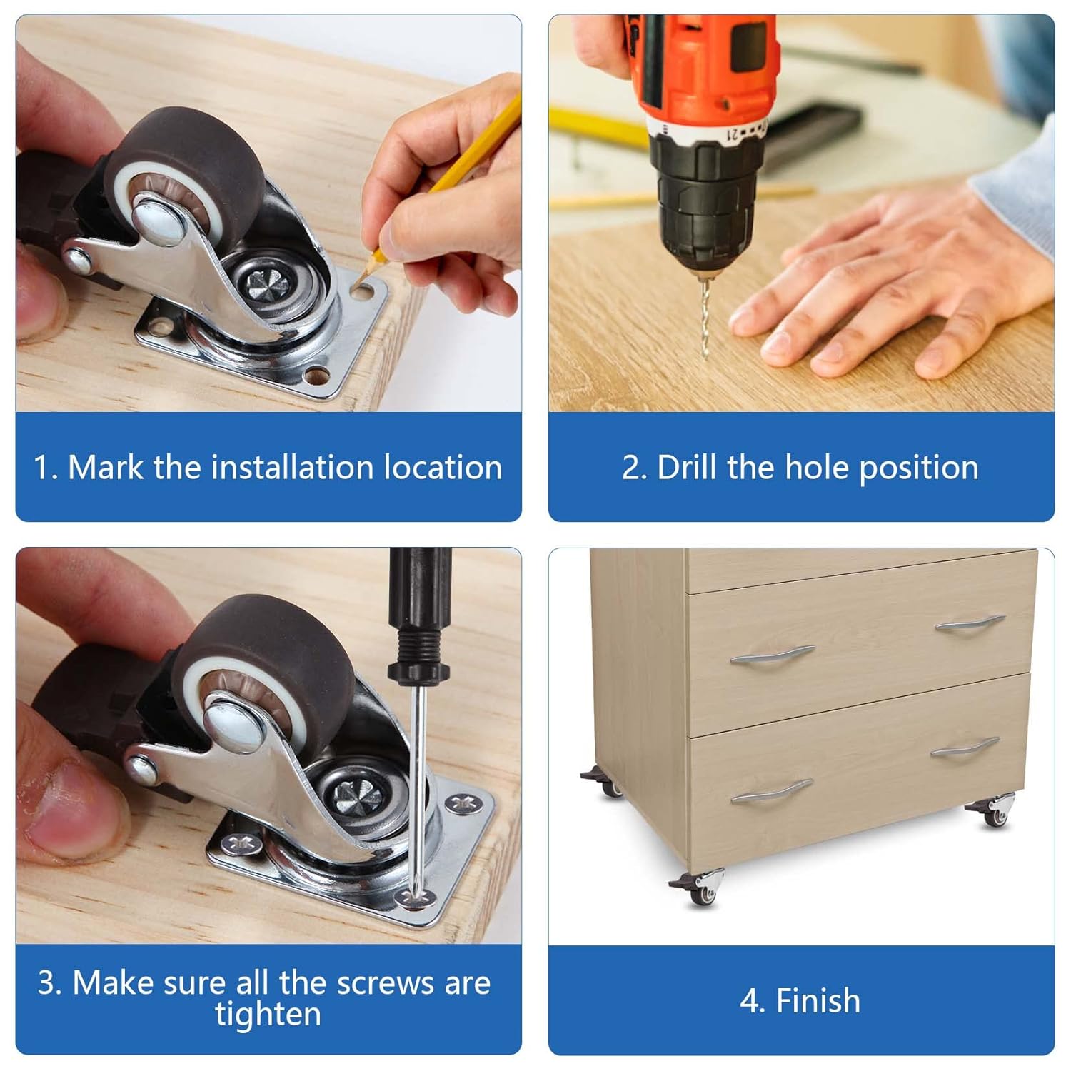 Thumbnail 6 de W B D WEIBIDA 25mm Rotelle per Mobili con Freno – Set di 4