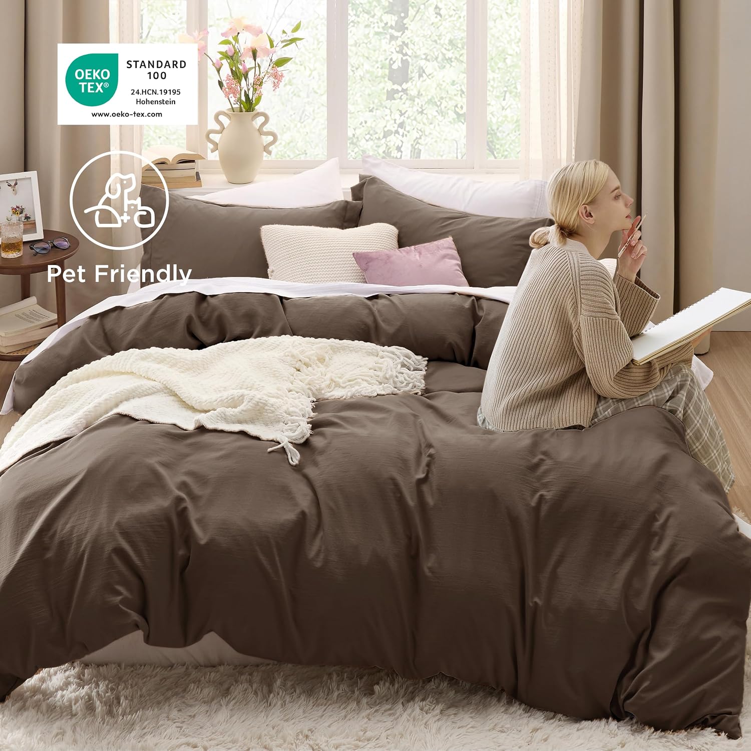 Thumbnail 4 de Bedsure CA000170RKI King Duvet Cover Set, Dark Brown Polyester