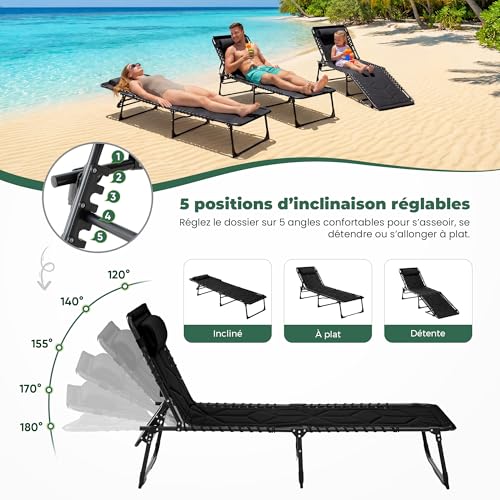 Detalle de Palawano Transat de Jardin Extérieur Pliable et Rembourré 190 × 70 cm