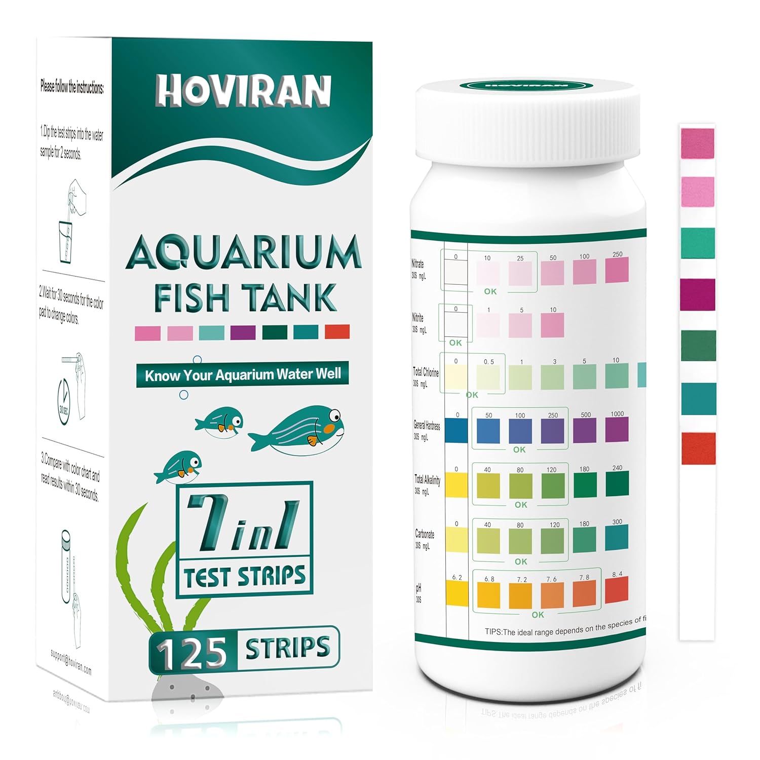 Detalle de HOVIRAN 7-in-1 Aquarium Teststreifen (125 Stück) für Süß- und Salzwasser