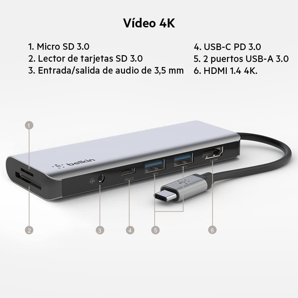 Detalle 2 de Belkin Hub USB-C 7 en 1 100 W