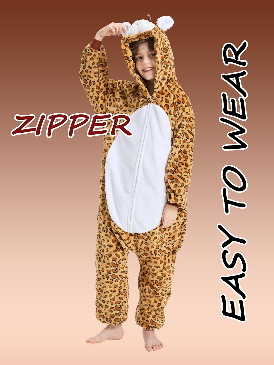 Detalle de LONULAIN WXETSY Kids’ Animal Onesie Pajamas, Flannel Fleece Hood