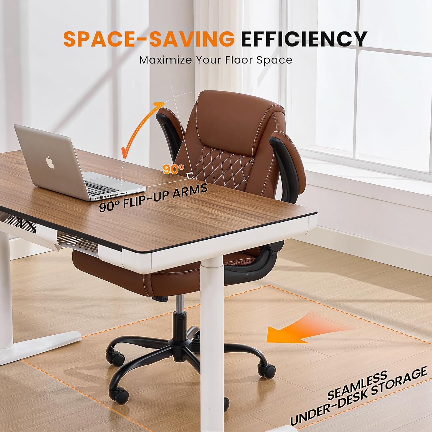 Detalle 2 de Deroavixe YZ-5272-BRN-US Executive Office Chair, Brown PU Leather, Flip-Up Arms