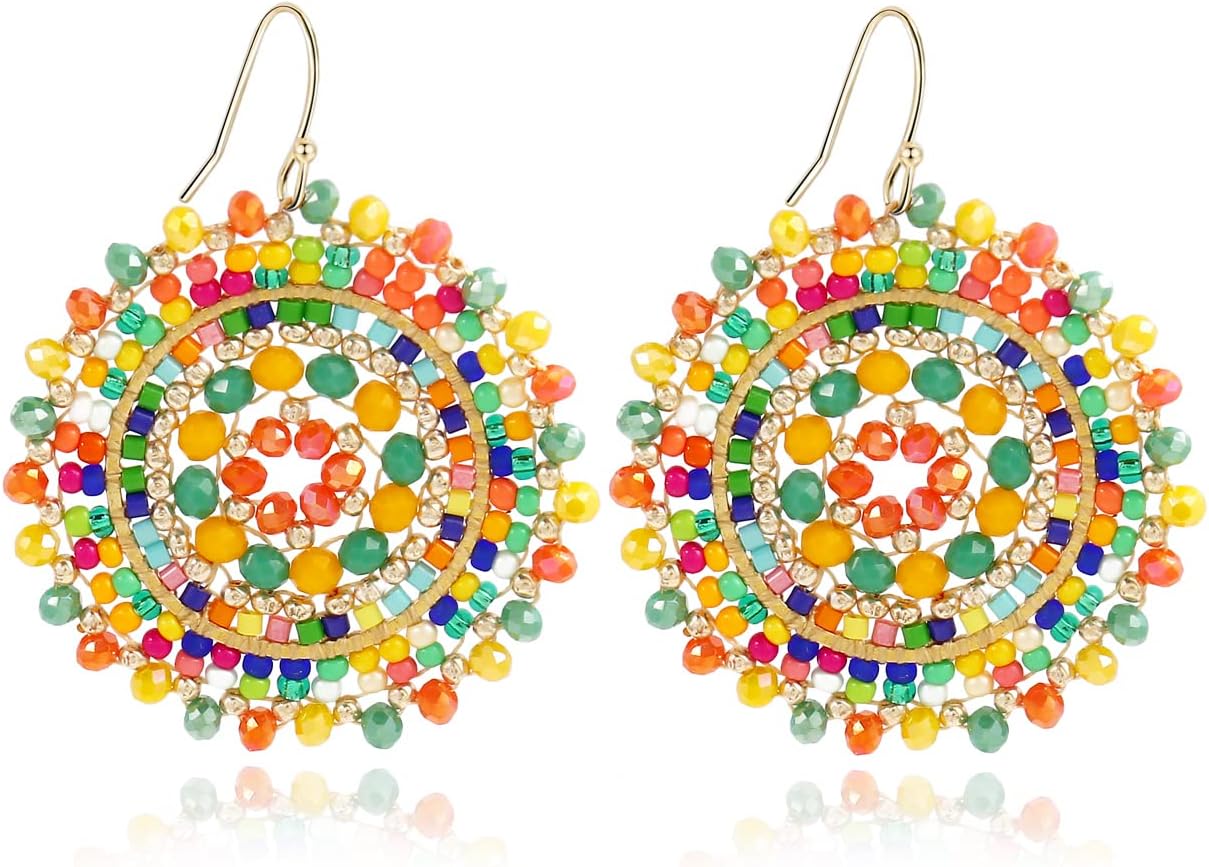 Detalle de Elegance 11 designs Perlenohrringe für Damen – baumelnd, Glasperlen & Kristalle, Boho-Statement (5 cm)
