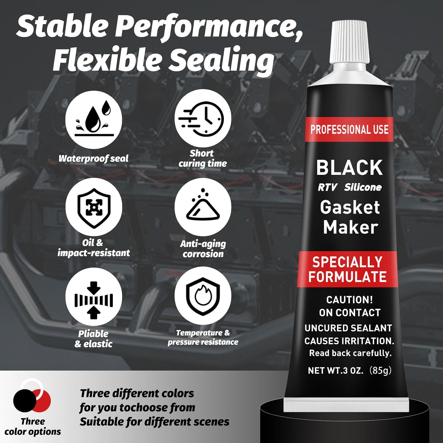 Detalle de 1DFAUL RTV Silicone Gasket Maker, 170 g High-Temp Oil-Resistant Sealant