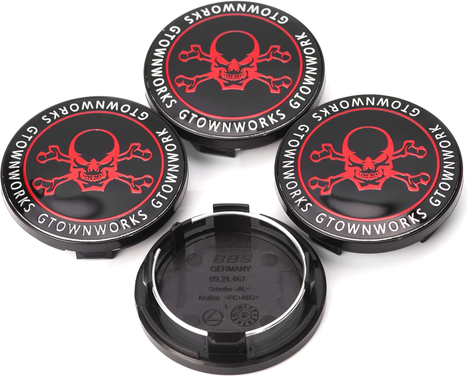 Detalle 2 de 4 x 70.6 mm Black Skull Hub Caps (AD 70.6 mm, ID 60.6 mm) – Pack of 4