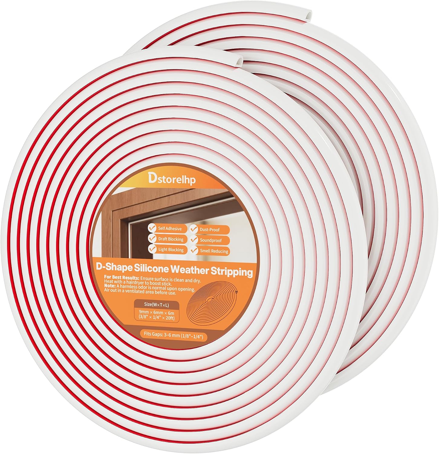 Detalle de Dstorelhp DWS966 Silicone D-Shaped Weather Stripping, White, 3–6 mm Gaps