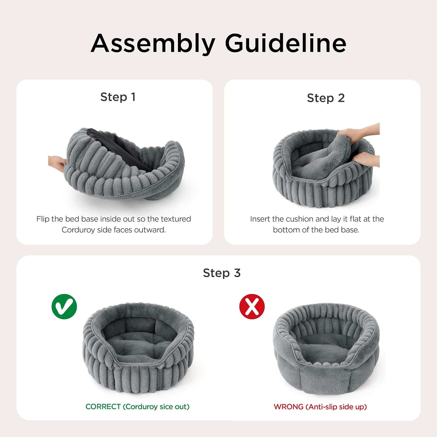 Thumbnail 6 de Bedsure Cat Bed Washable Kitten Bed, 58x58cm Grey Round Semi-Enclosed Corduroy Fleece