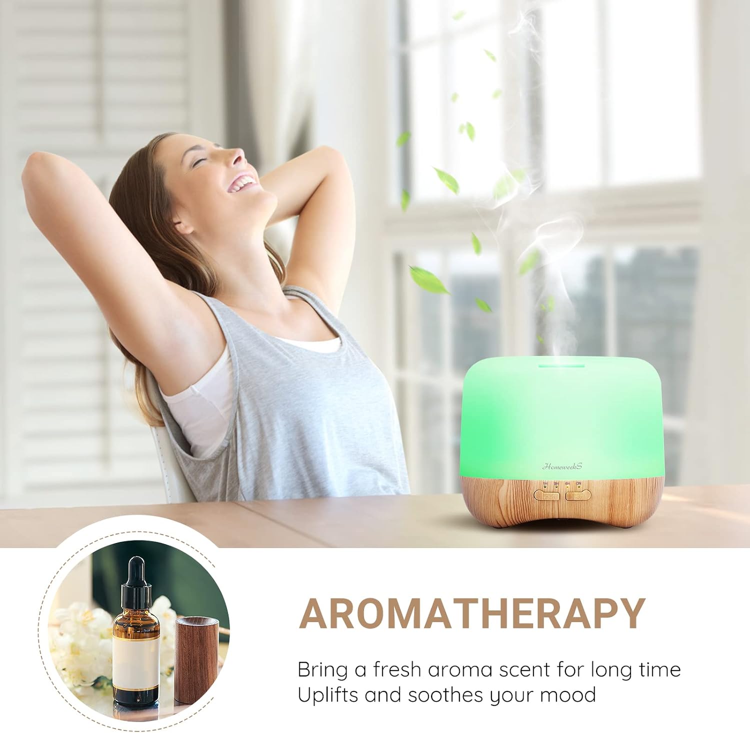 Thumbnail 3 de Homeweeks 300ml Essential Oil Diffuser with Cool Mist, Remote and 7-Color Light