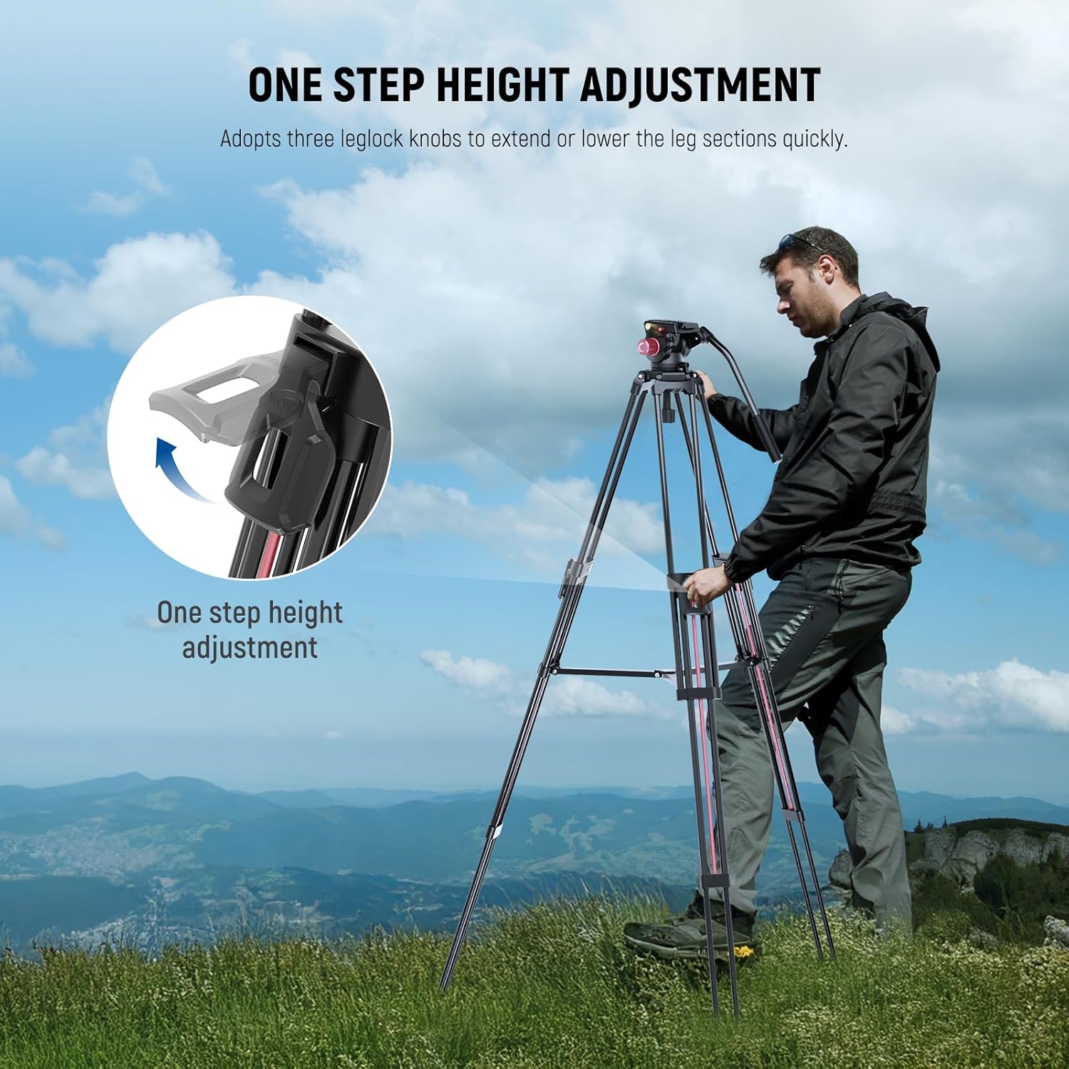 Detalle de NEEWER LL38 79"/2m Video Camera Tripod with Fluid Head & Cleaning Cloth: A practical, heavy‑duty option