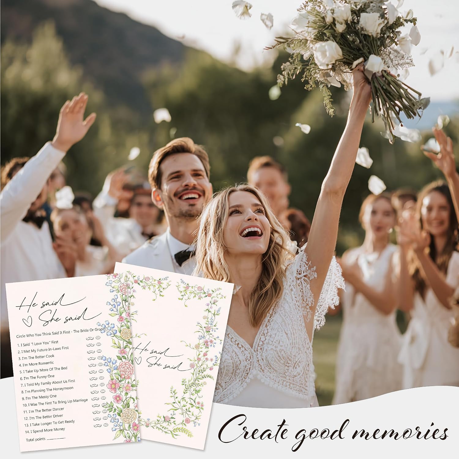 Thumbnail 6 de Kaderas Hen Party Games Cards: He Said She Said (Retro Flower) – 30 Bridal Shower Cards