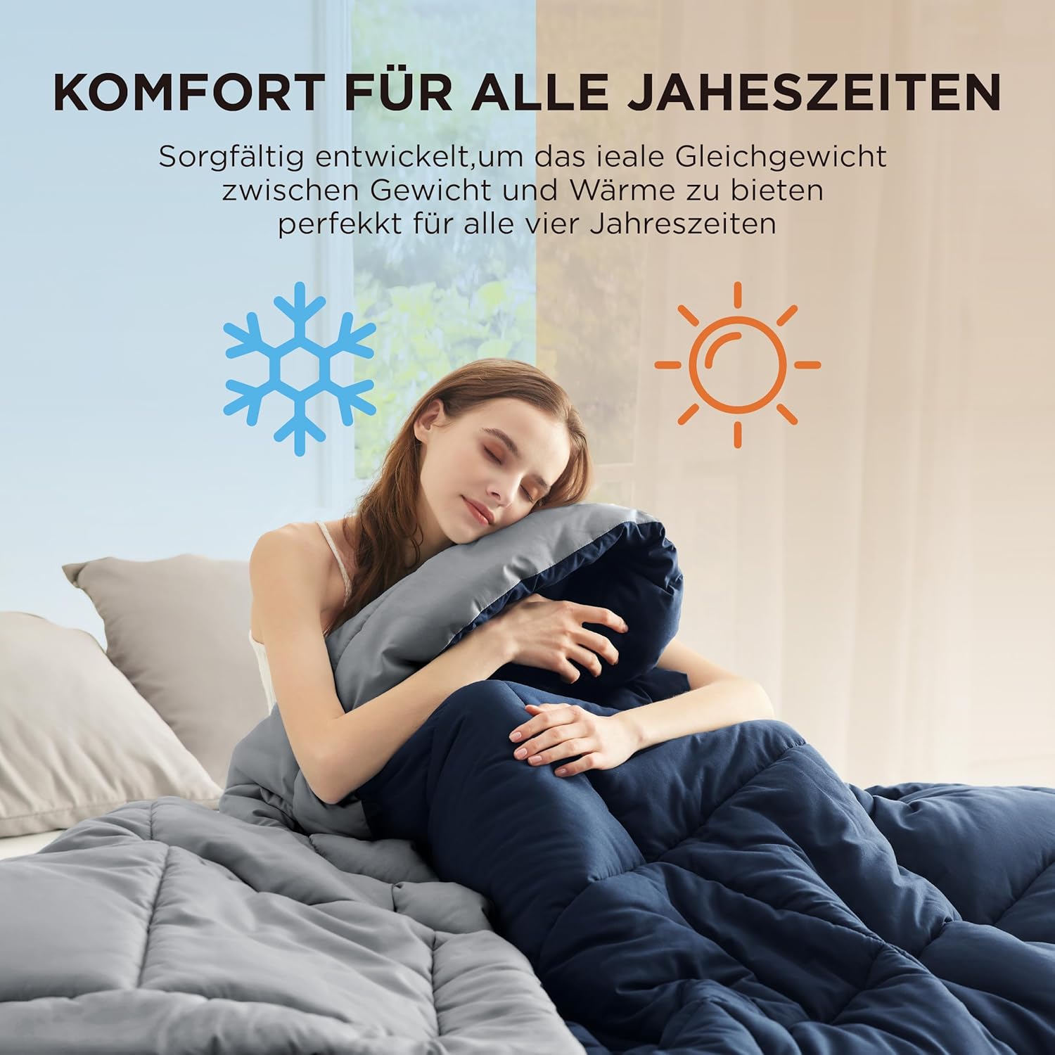 Thumbnail 4 de BEDSURE Bettdecke 200x200 ohne Bezug – Ganzjahresdecke 300GSM für Allergiker, Waschbar, Blau/Grau