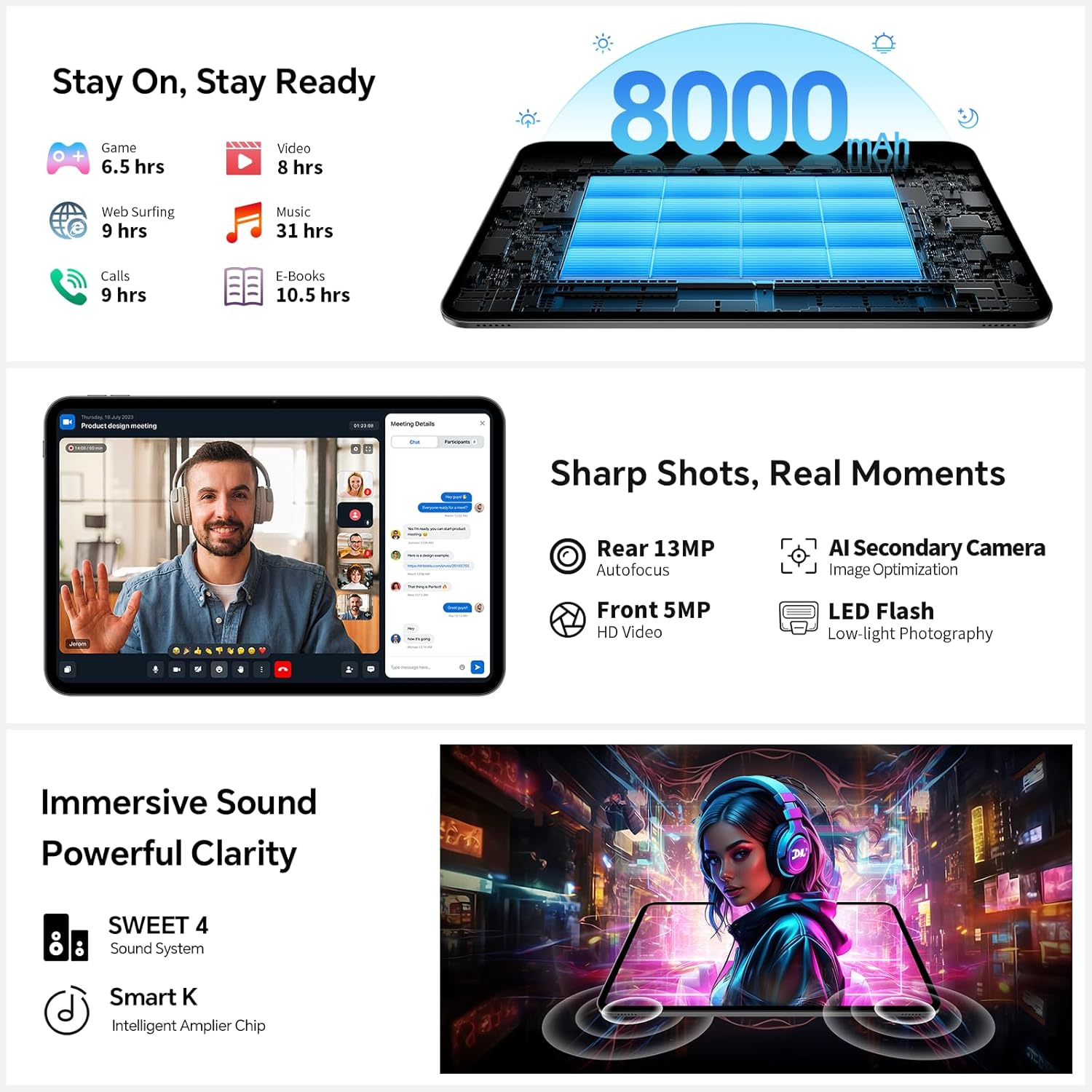 Thumbnail 5 de TECLAST Tablet T65 13,4 Zoll mit 120 Hz Display, Android 16, 4G LTE Dual SIM, 26 GB RAM / 128 GB ROM (erweiterbar bis 4 TB) – ideal für Streaming und mobiles Arbeiten