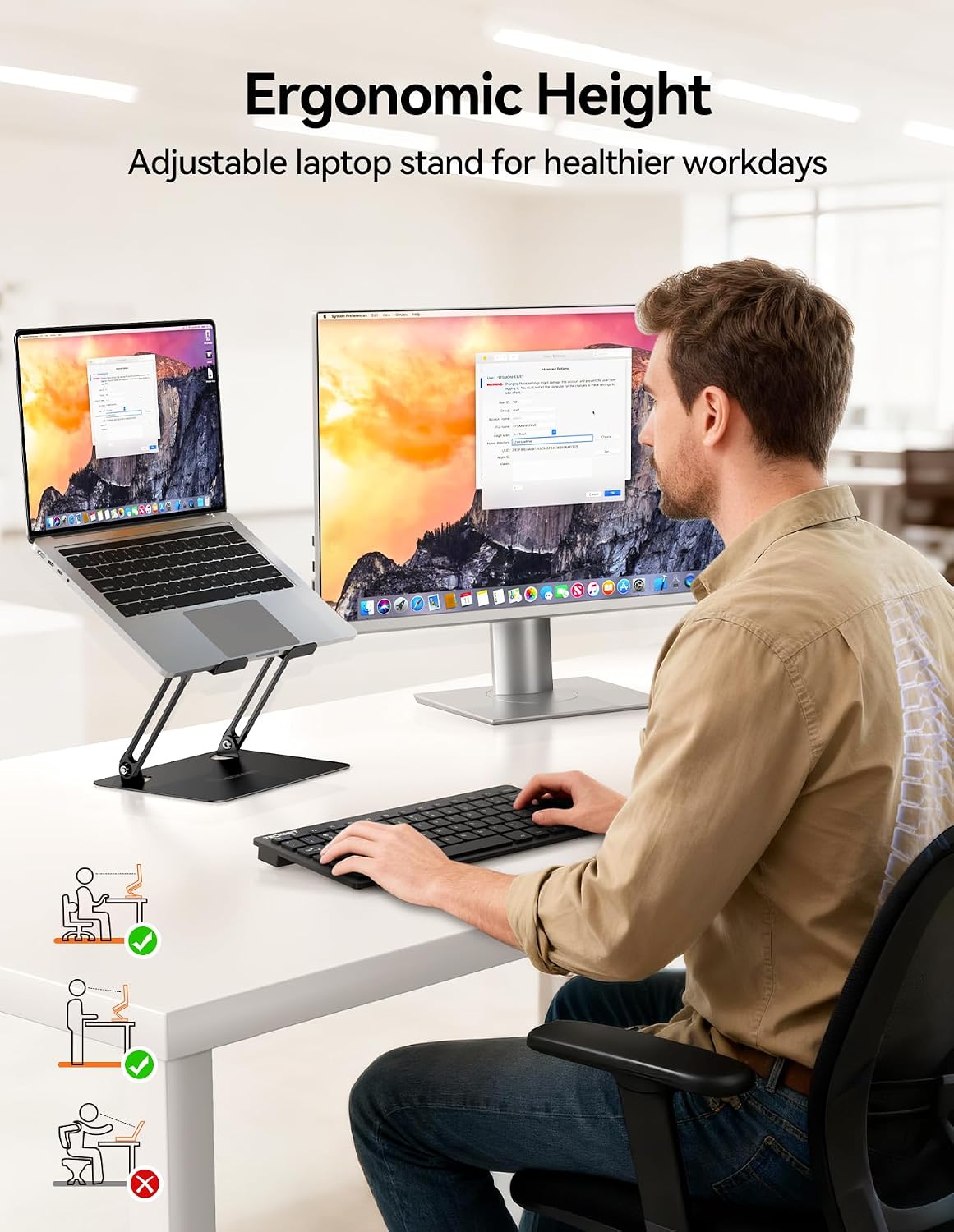 Detalle 2 de TECKNET Laptop Stand for Desk: Adjustable Ergonomic Riser for 11–17.3 Inch Laptops