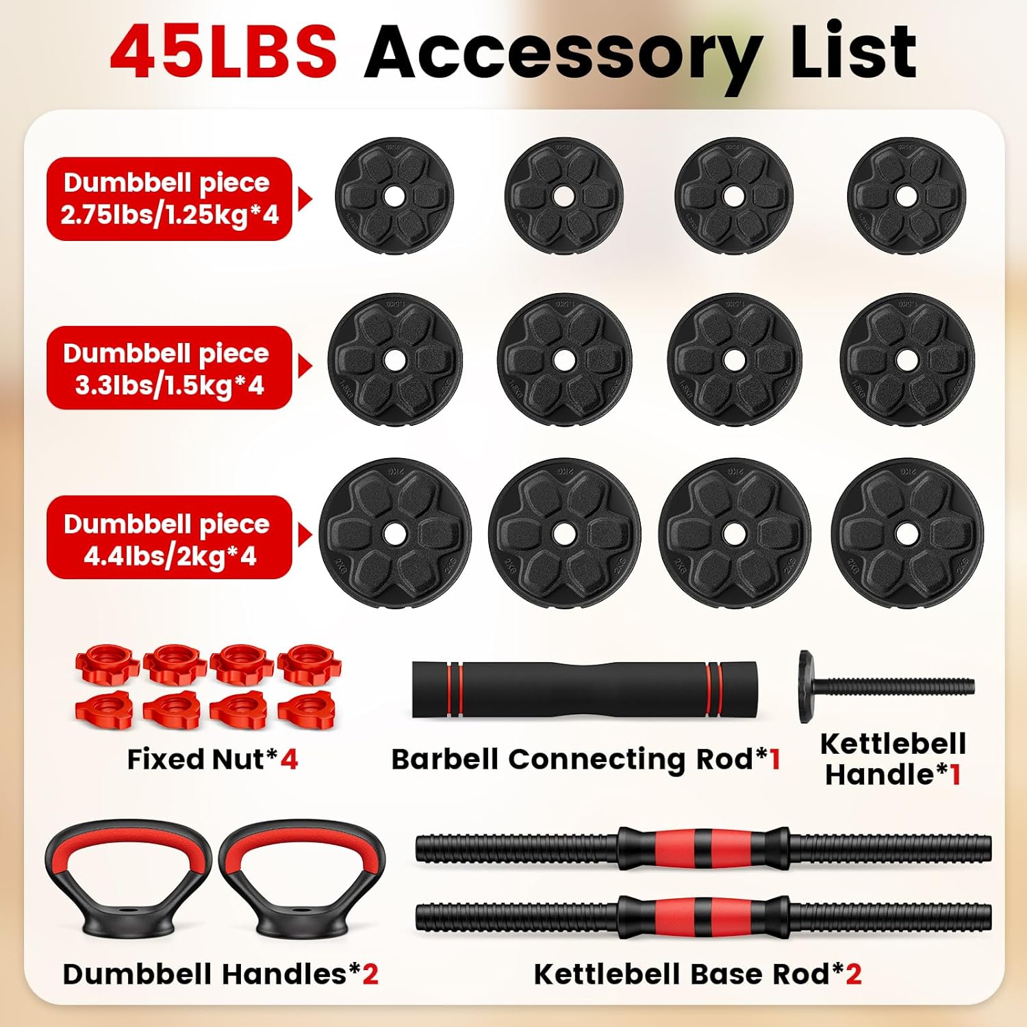 Detalle de BDSHE Adjustable Dumbbell Set 90lbs ๐