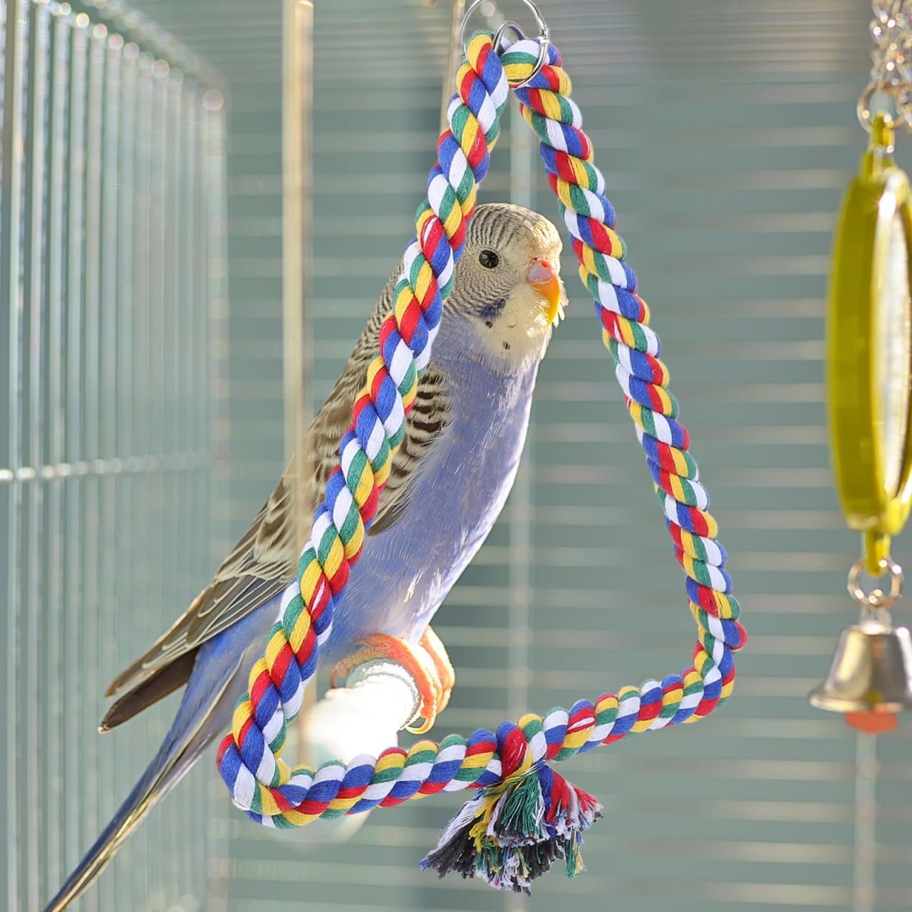 Detalle 2 de POPETPOP Bird Swing: Triangle Cotton Rope Toy for Small Parrots