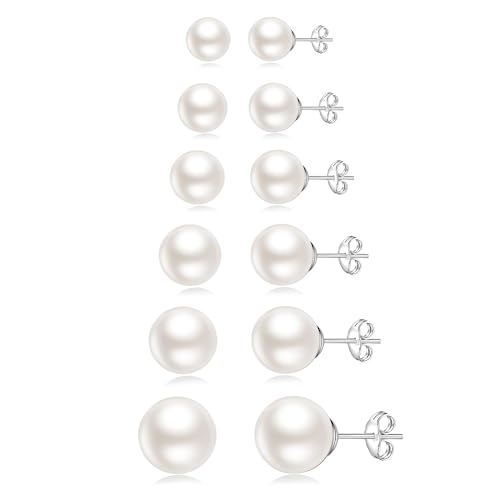 Detalle de Senteria 6 Pairs Pearl Stud Earrings for Women – Hypoallergenic 3/4/5/6/8/10mm Sterling Silver