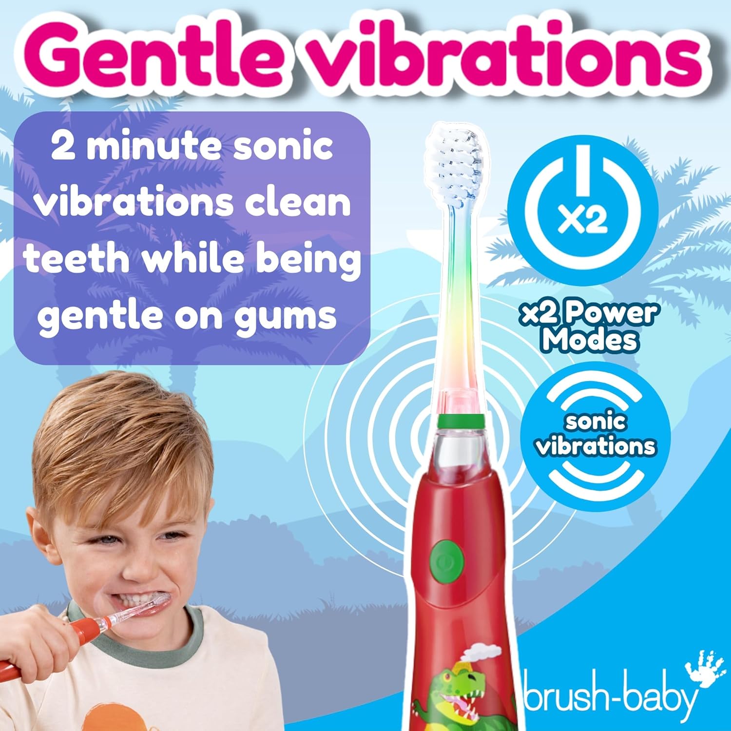 Thumbnail 3 de Brush-Baby Dinosaur KidzSonic Kids Electric Toothbrush (3+) with DeepClean bristles, disco lights & 2 replacement heads