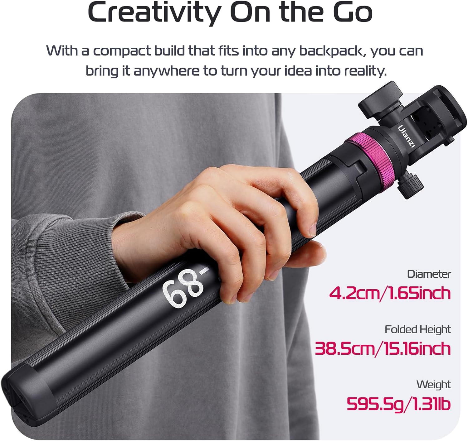 Detalle 2 de ULANZI MT-89 Portable Adjustable Light Stand with 1/4" Quick Release Tripod Head