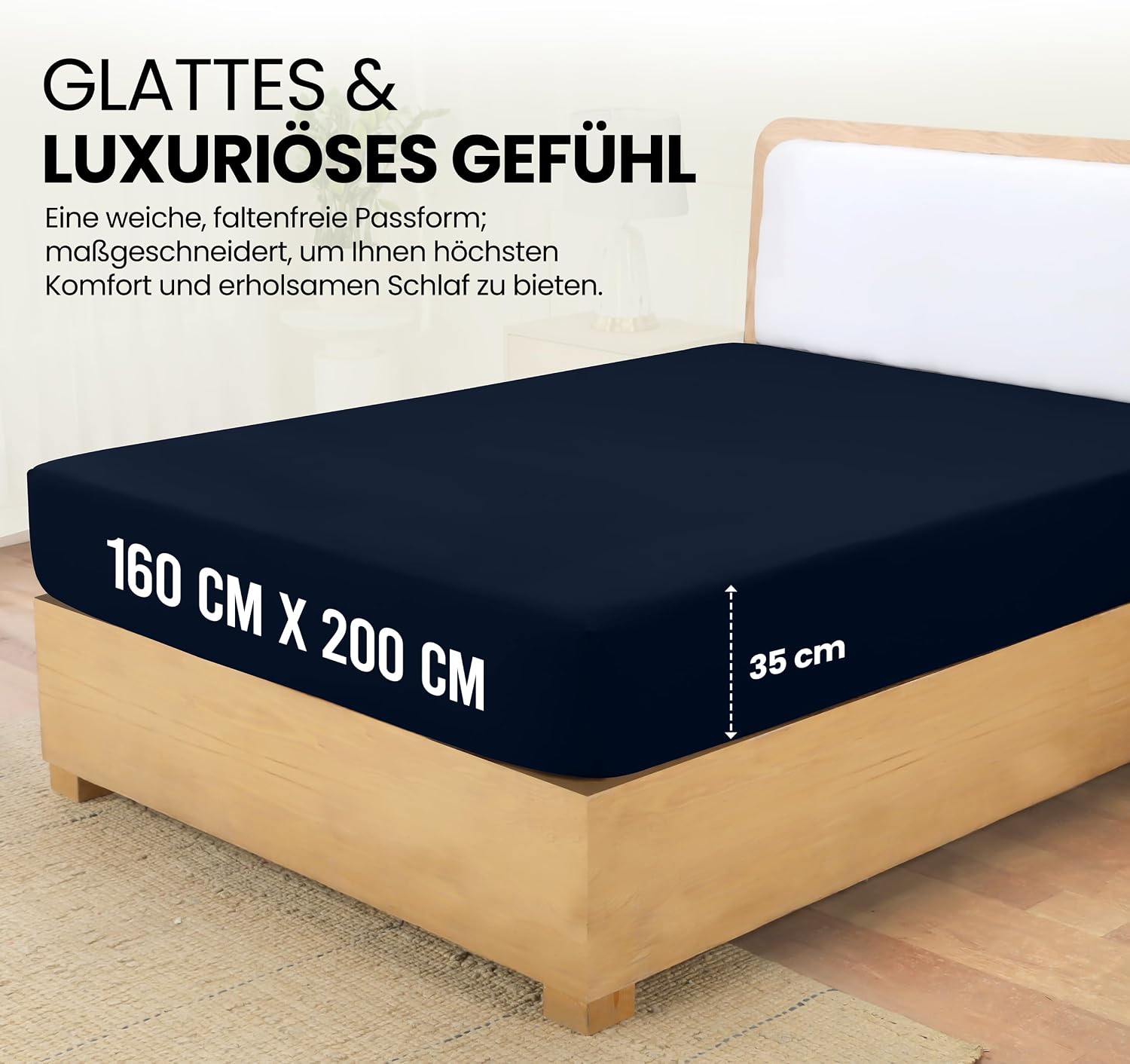 Thumbnail 1 de Utopia Bedding Spannbettlaken 160 x 200 cm in Marineblau – 35 cm Tiefe Tasche, Oeko-Tex zertifizierte Microfaser-Mikrofaser