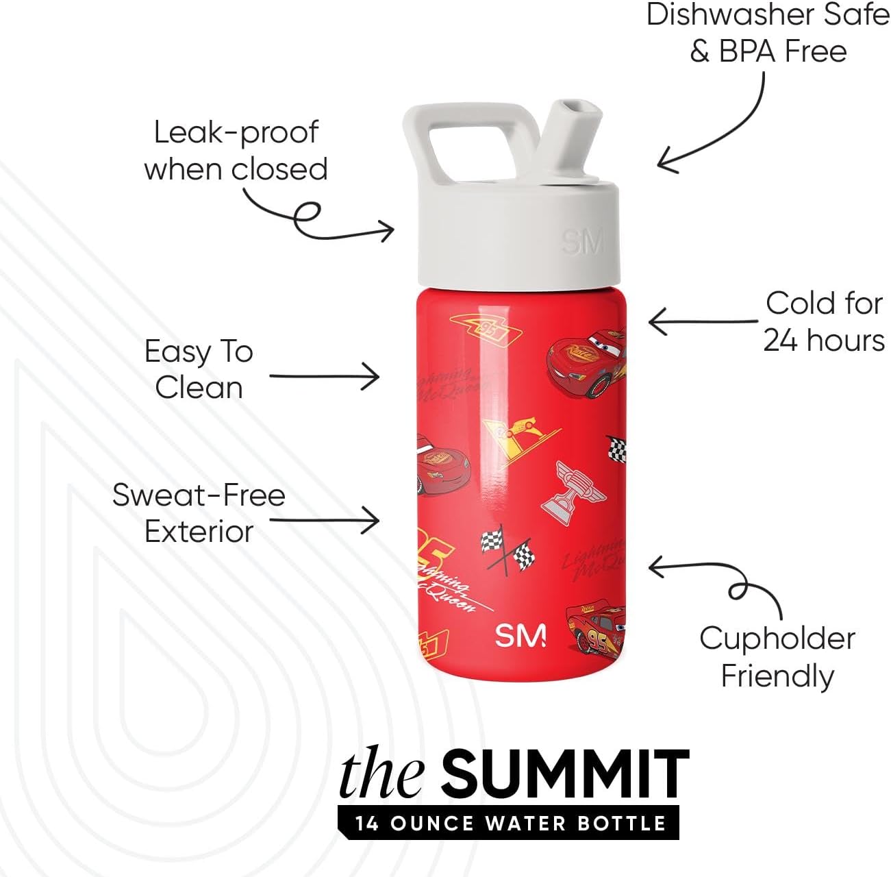 Thumbnail 2 de Simple Modern Disney Pixar Lightning McQueen Kids Water Bottle (14oz) with Straw Lid