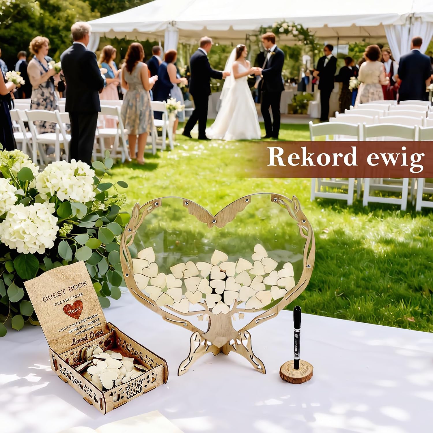 Thumbnail 5 de Eirolace Set Decorazioni Matrimonio Cuore in Legno: 100 Cuori, Scatola Portaoggetti e Libro degli Ospiti