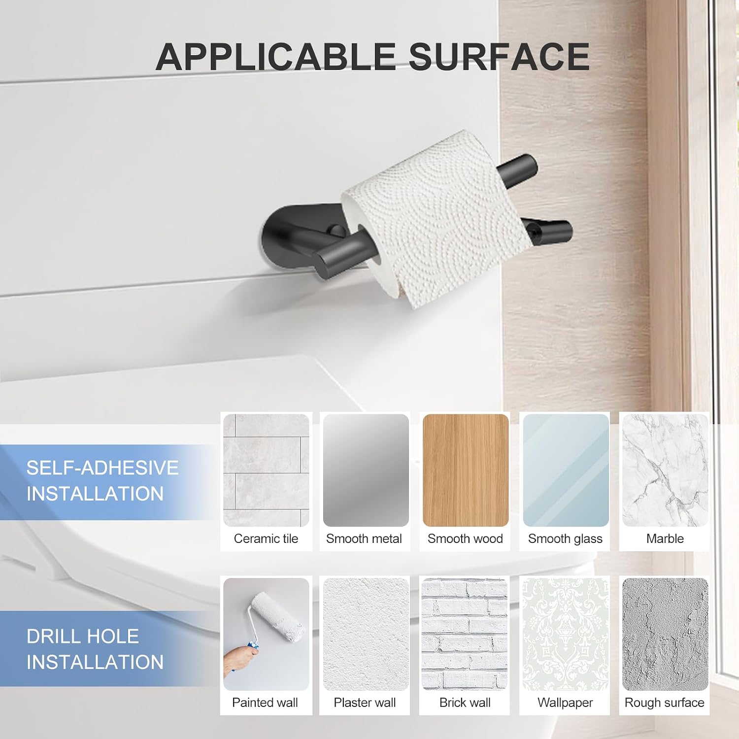 Thumbnail 5 de SetSail k093 Matte Black Stainless Steel Toilet Paper Holder, Wall Mount