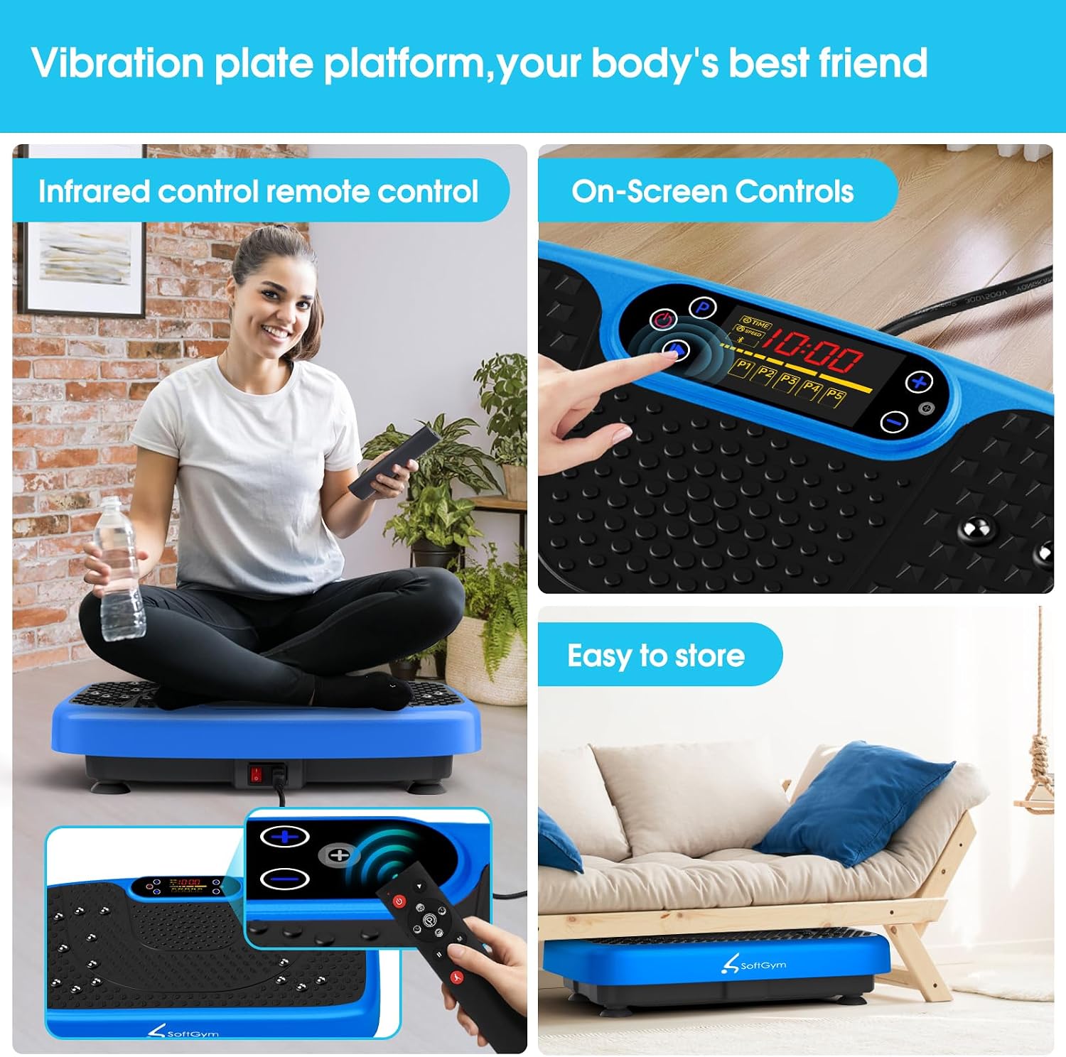 Detalle 2 de SoftGym Vibration Plate Exercise Machine, 120 Speeds, LED Display and Bands