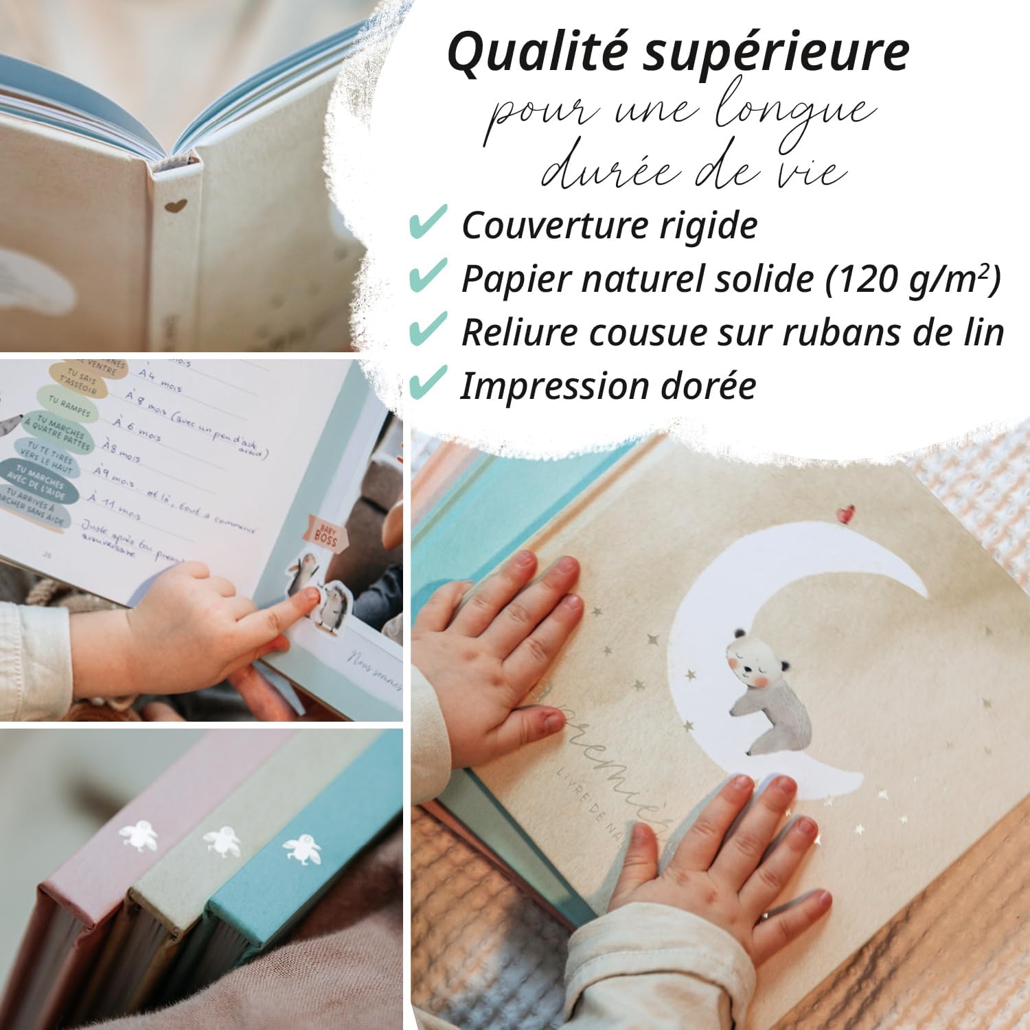 Detalle de Livre de naissance Ma première année + set d’autocollants – Album photo bébé Nature