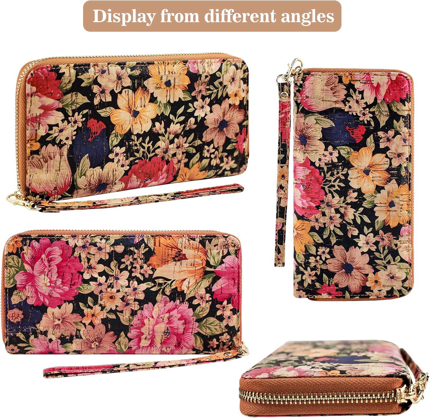 Detalle 2 de Boshiho Women's Cork Wallet: A Practical Vegan Long Purse with RFID Protection