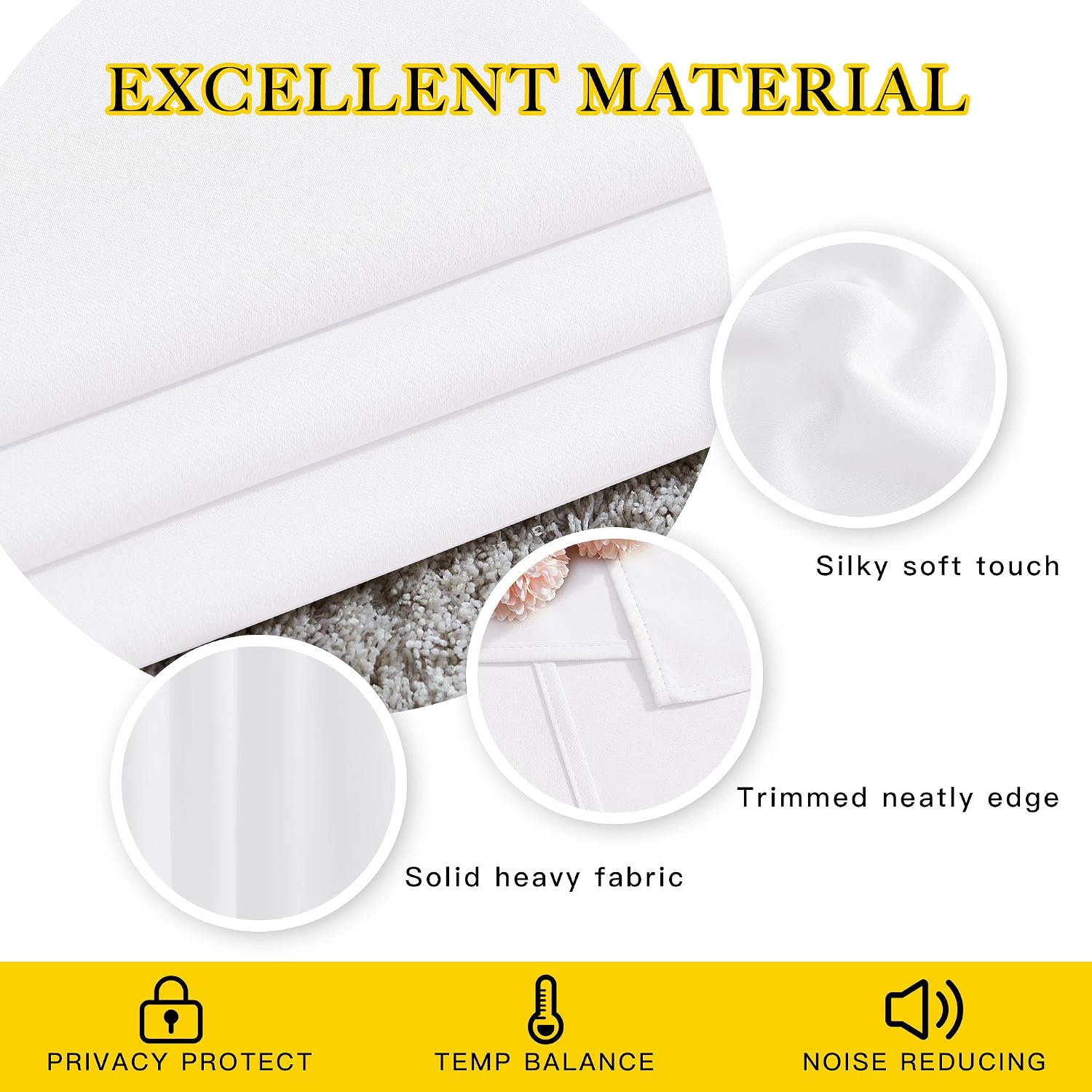 Detalle 2 de NICETOWN 2-Panel Pure White Blackout Curtain Panels, 52 x 54 Inches