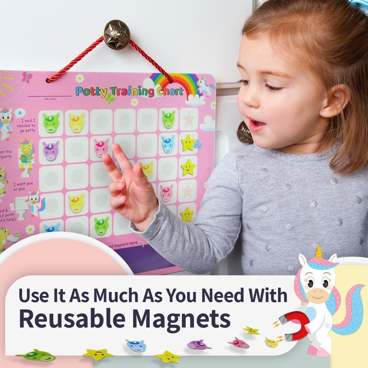 Detalle 2 de PUTSKA Potty Training Reward Chart for Girls with 35 Reusable Stickers – Unicorn potty sticker chart for toddlers