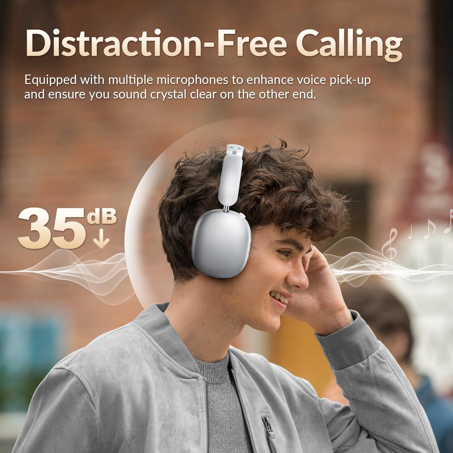 Detalle de Wentronic Y02 Active Noise Cancelling Headphones — Wireless Over‑Ear, 60h Battery, Bluetooth 5.4 (Silver)
