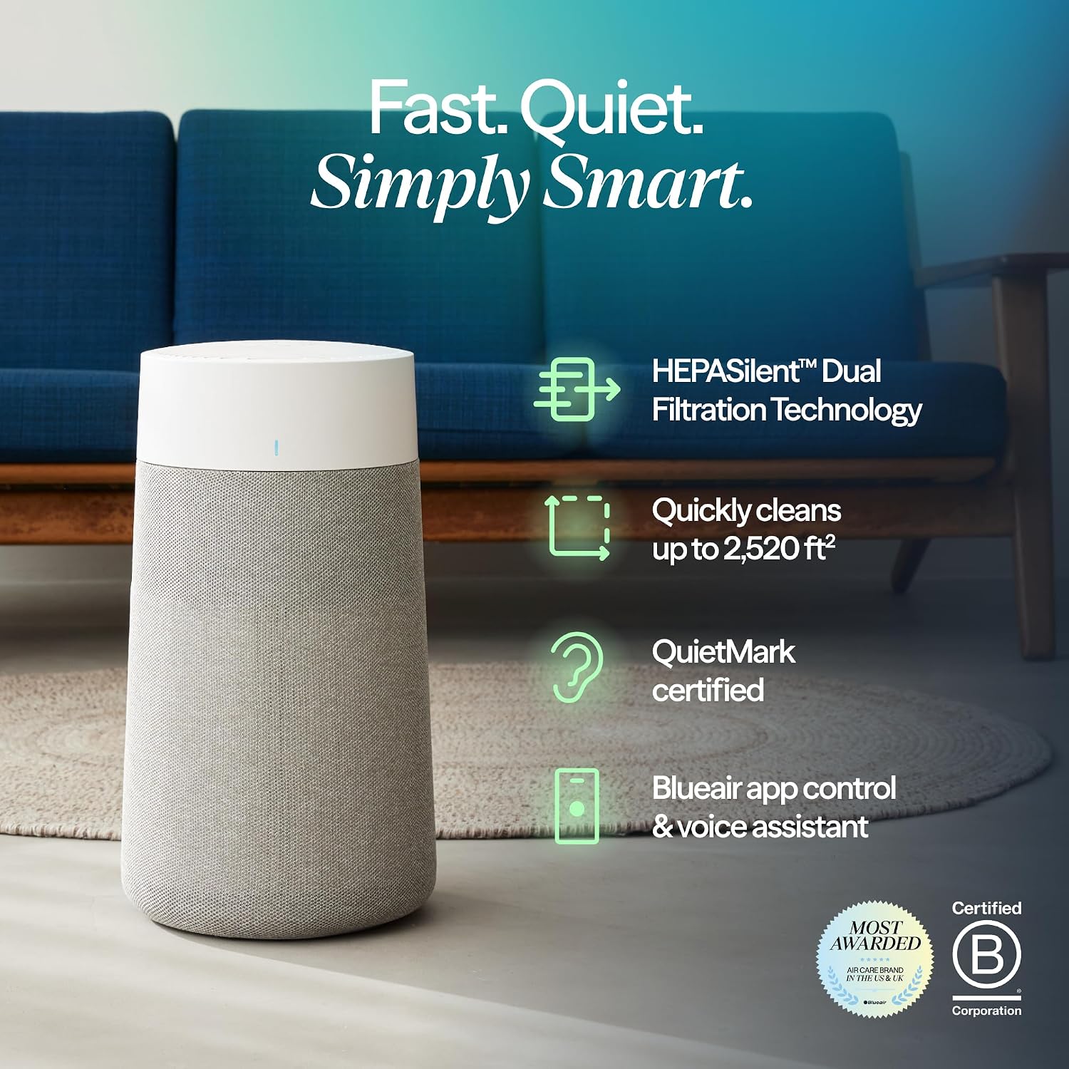 Detalle de Blueair Blue Max 3450i Smart WiFi Air Purifier (Alexa Enabled) with HEPASilent—Up to 103m²