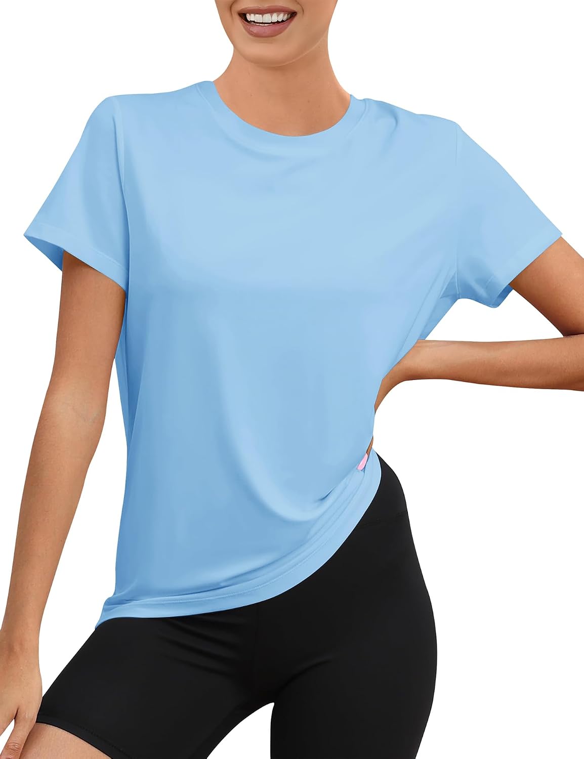 Detalle de Rapbin Sportshirt Damen Kurzarm mit UPF 50+ – leichtes, atmungsaktives Funktionsshirt für Fitness, Lauf- und Yoga-Training