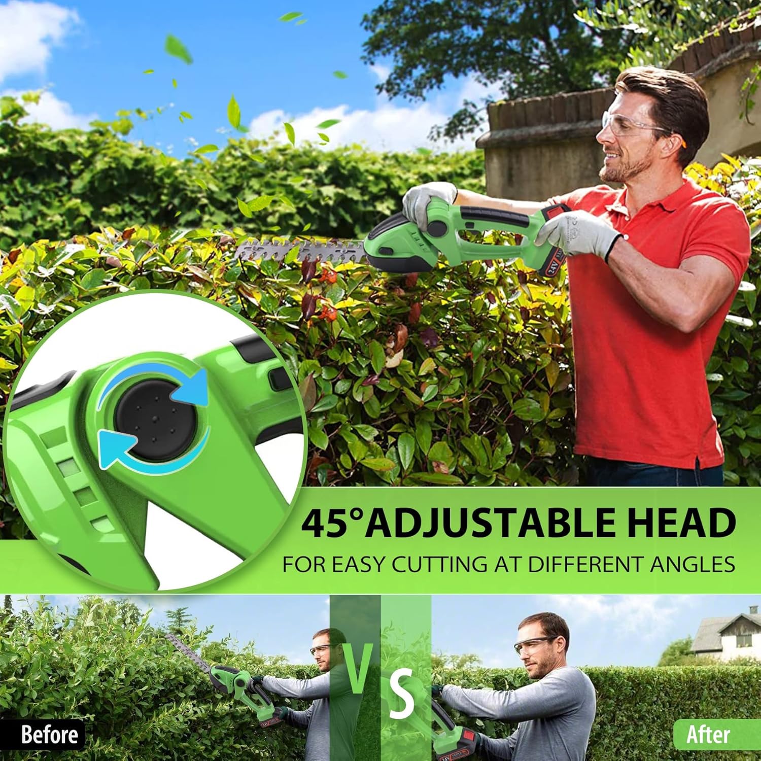 Thumbnail 3 de Cordless Hedge Trimmer 24V: 2-in-1 Grass Shear and Hedge Cutter, Portable Battery-Powered Garden Tool