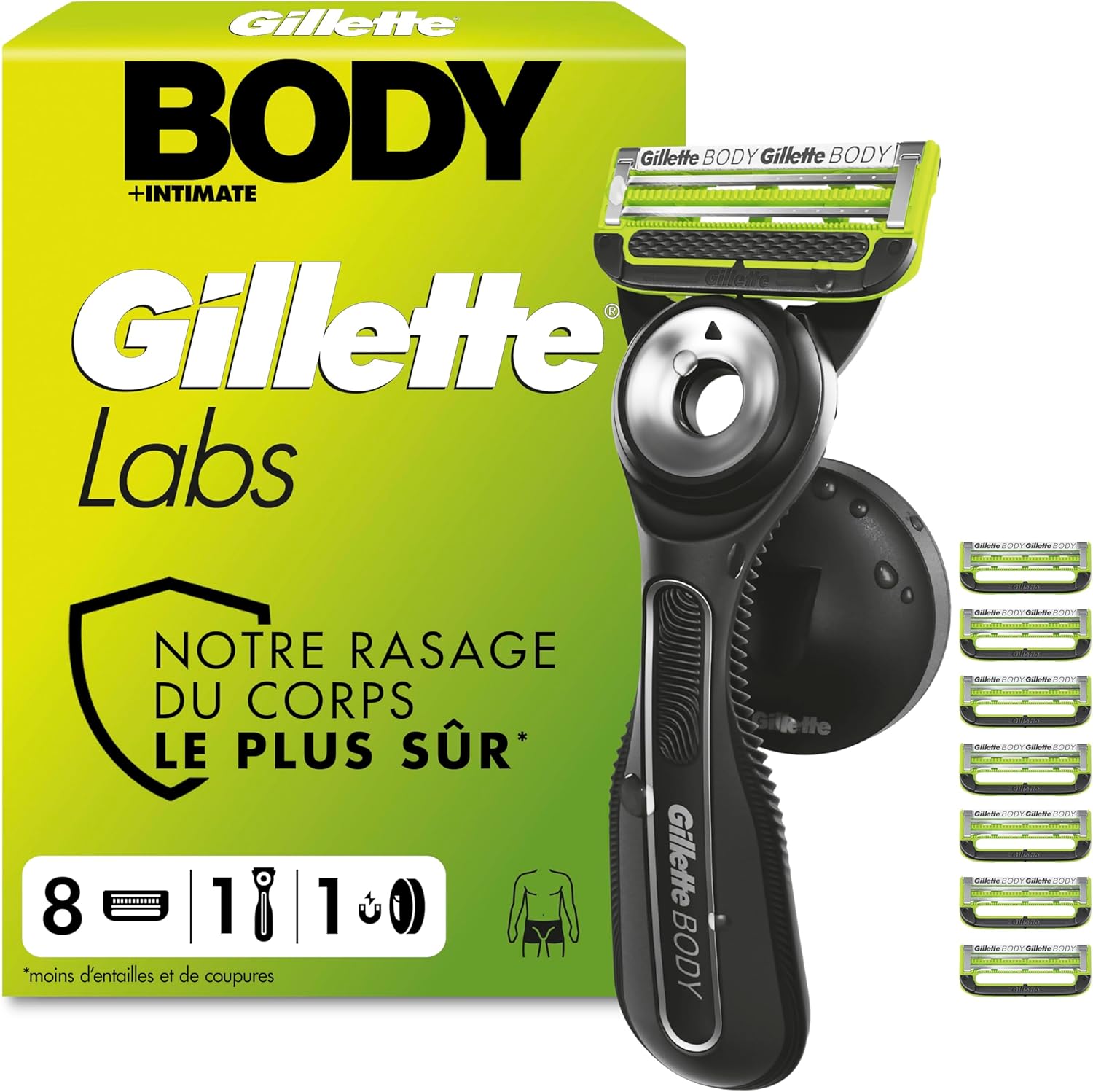 Detalle de Gillette Labs Body + Intimate Rasoir Intime Homme — 8 Cartouches, Noir