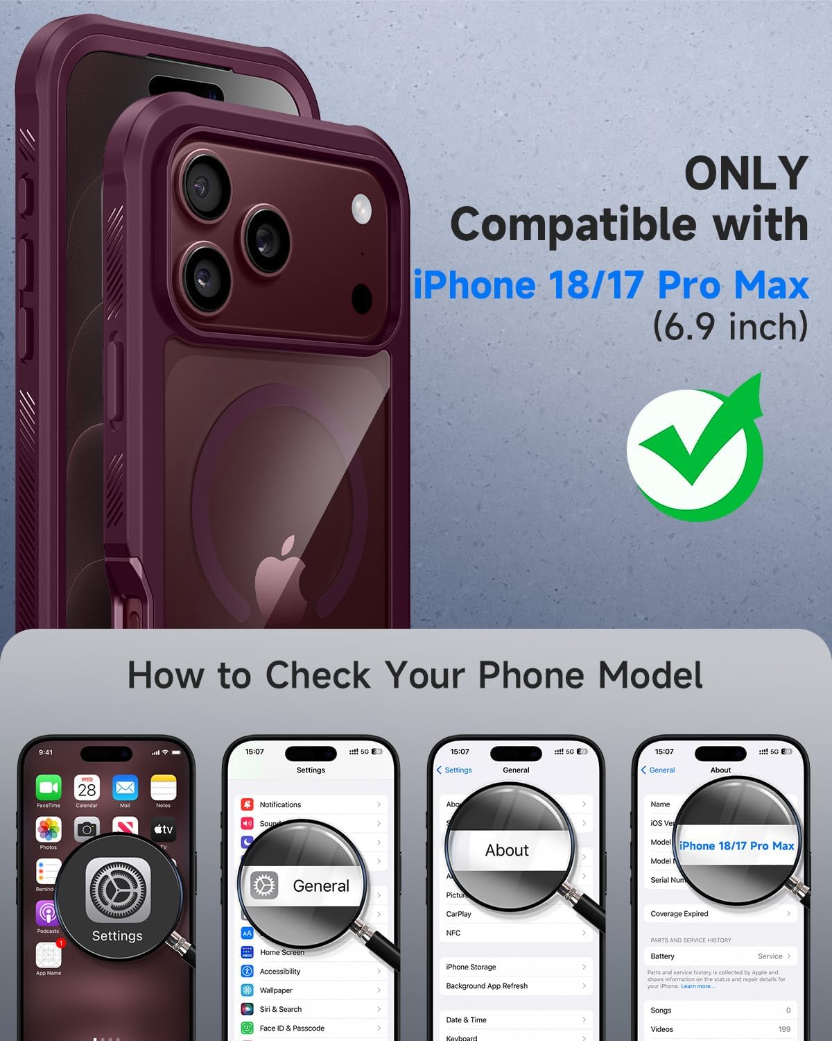 Detalle de seacosmo IP18PMIP17PM Case for iPhone 17 Pro Max, Burgundy Privacy Glass