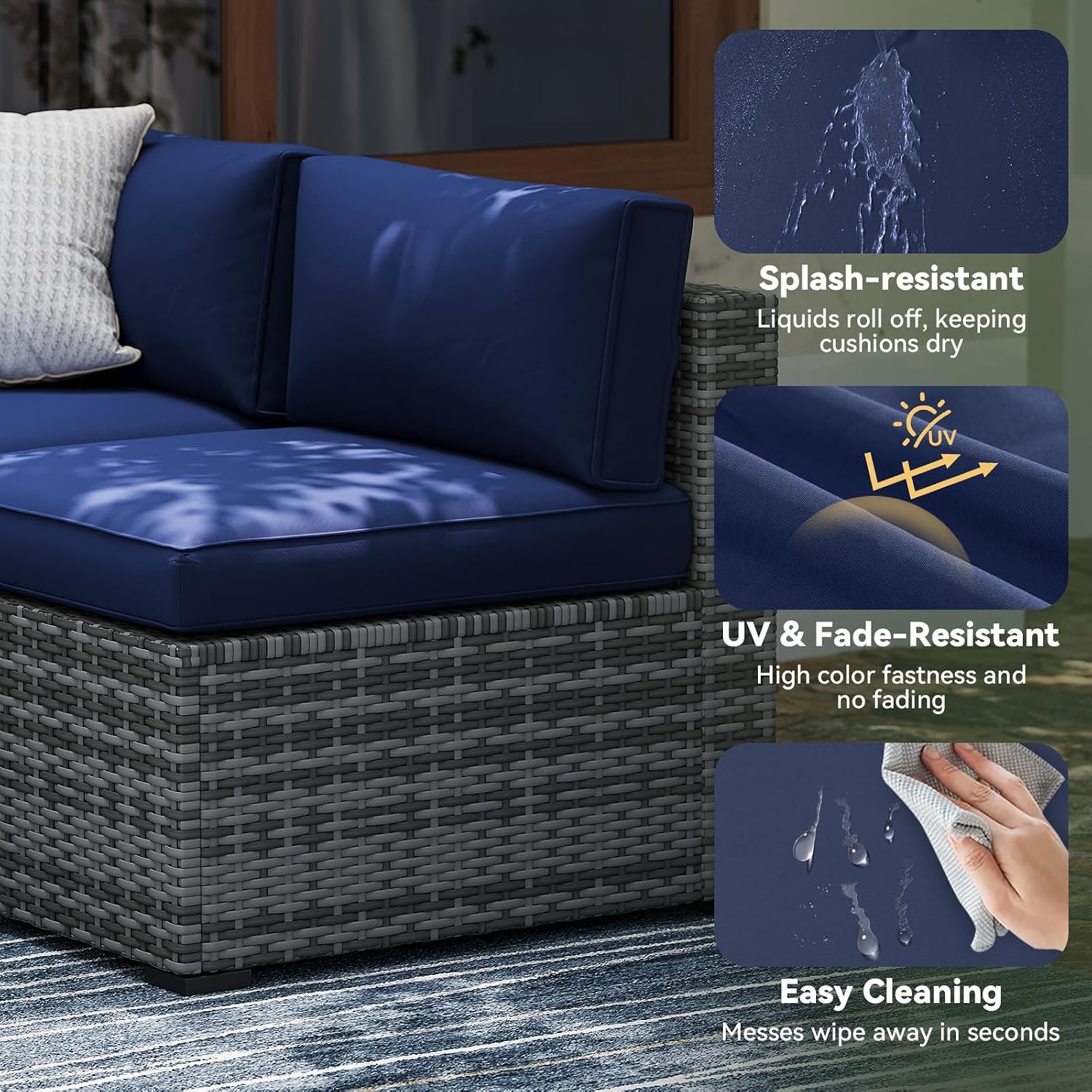 Detalle 1 de Aoxun G86002-04BU-AXUS Outdoor Furniture Cushions, Navy Blue, 4-Inch Foam