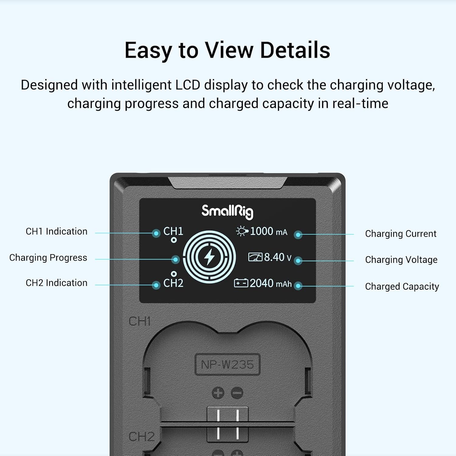Thumbnail 5 de SMALLRIG Kit batteries de rechange NP-W235 (VG-XT4-3822) compatible Fujifilm + chargeur écran LCD (lot de 2)