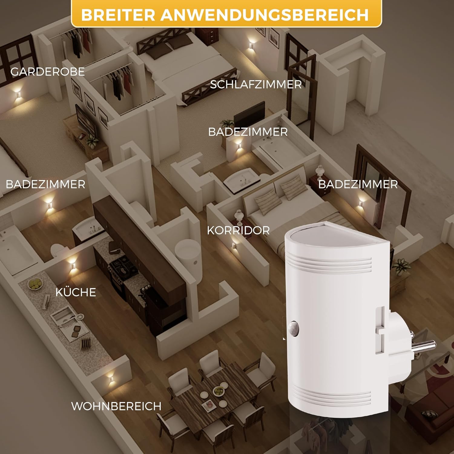 Thumbnail 5 de LOHAS-LED Nachtlicht mit Bewegungsmelder (Warmweiß 3000K), dimmbar 0–100 lm – Steckdosen-Nachtlicht für Kinderzimmer, Flur & mehr