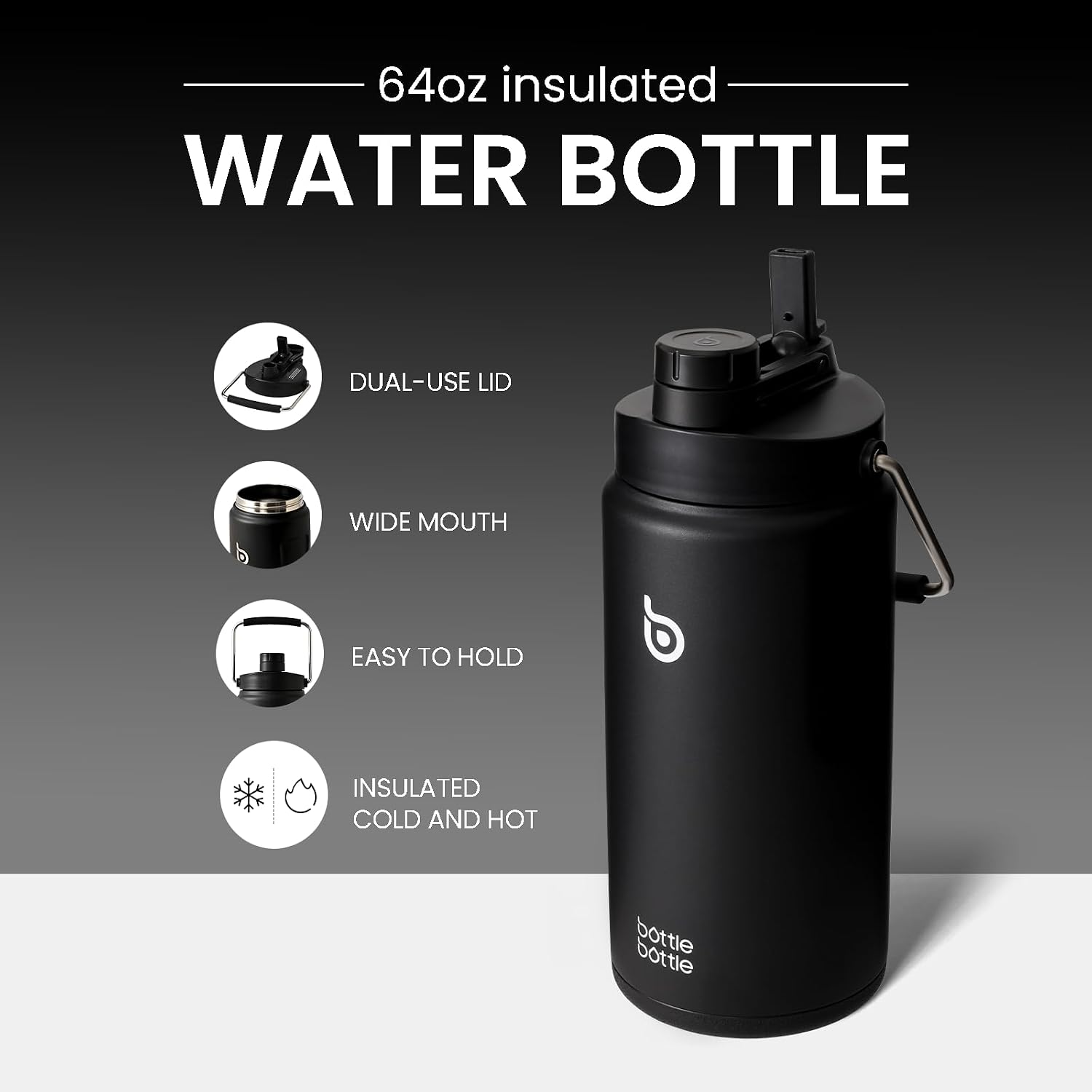 Thumbnail 1 de Bottle Bottle 2L Insulated Water Bottle (Half Gallon) with Straw, Dual-use Lid and Handle – Vacuum Stainless Steel Jug