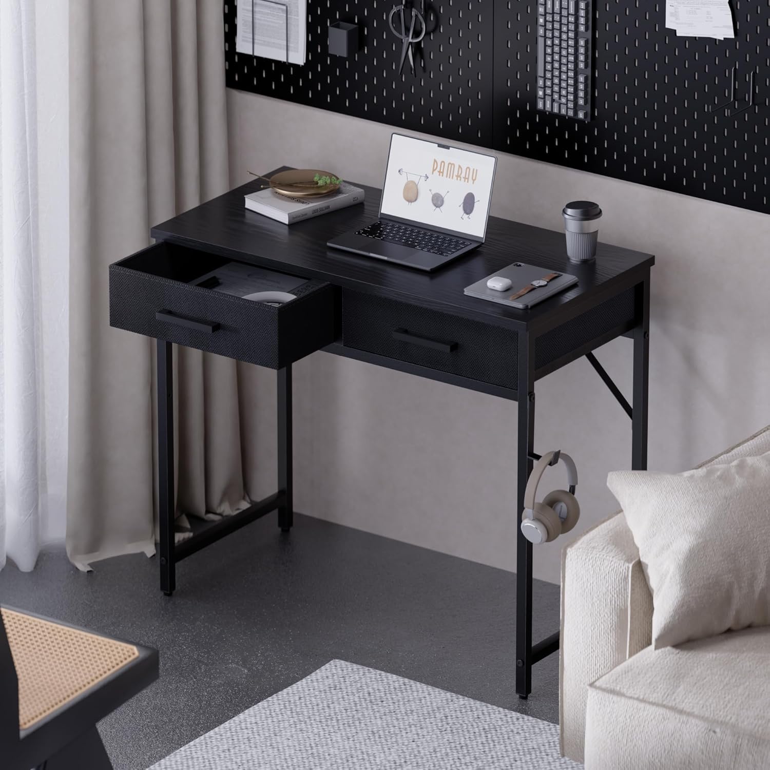 Detalle 2 de Pamray 32 Inch Small Computer Desk with 2 Drawers — Compact, sturdy, and versatile for small spaces
